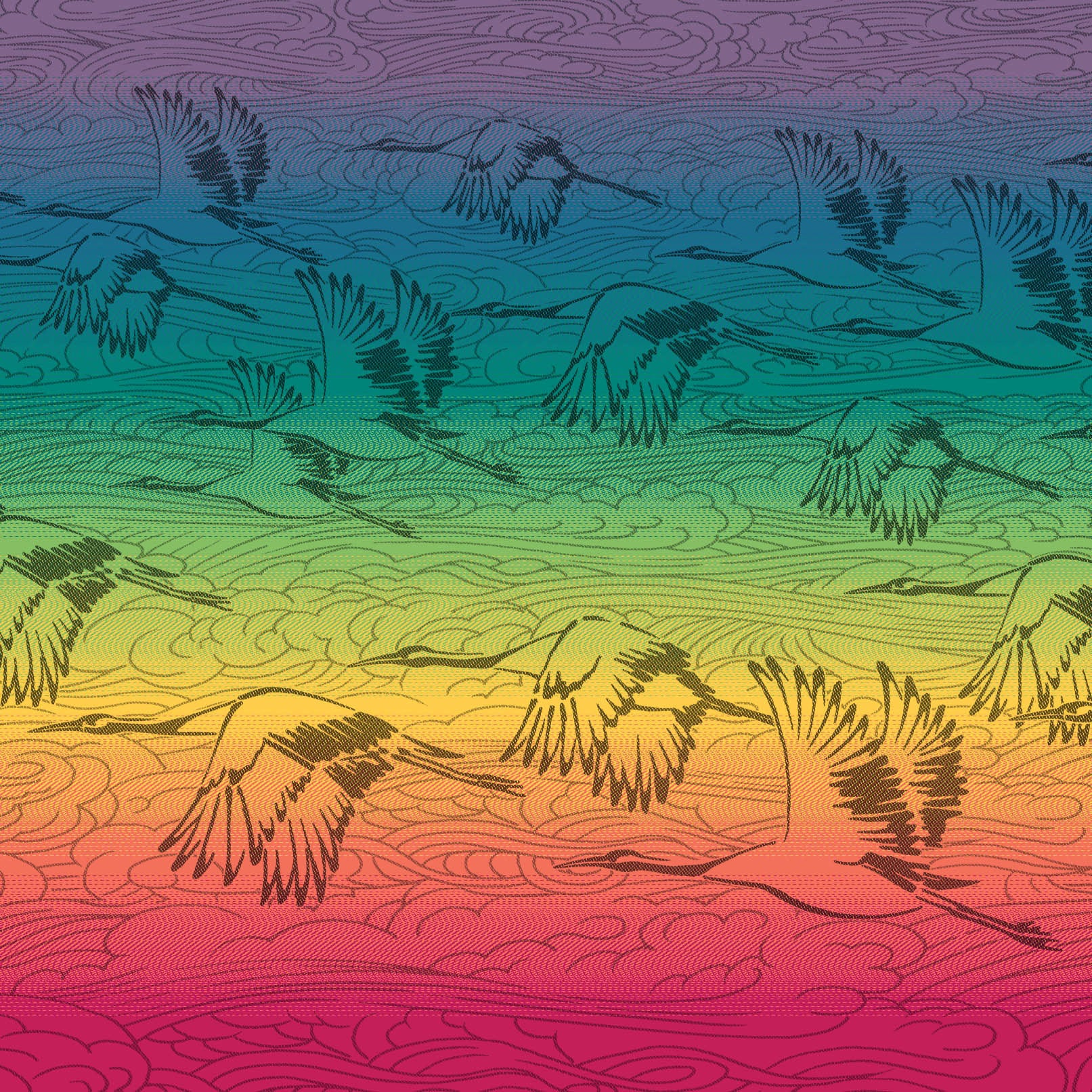 Cranes Ray of Sunshine Fabric Pieces